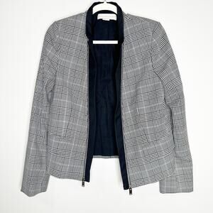 Stella McCartney Womens Blazer Zip Off Lapels Long Sleeves Glen Plaid Gray 42